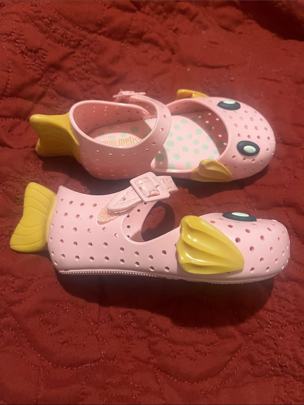 Mini Melissa Pink Fish Themed Mary Jane Sandals with Yellow Fins Size 6